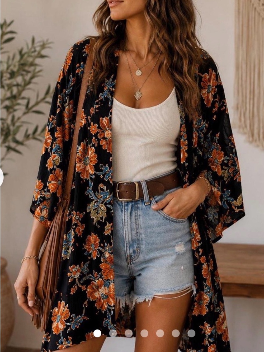 Patrons of Peace Black Floral Kimono with Orange and Blue Flowers